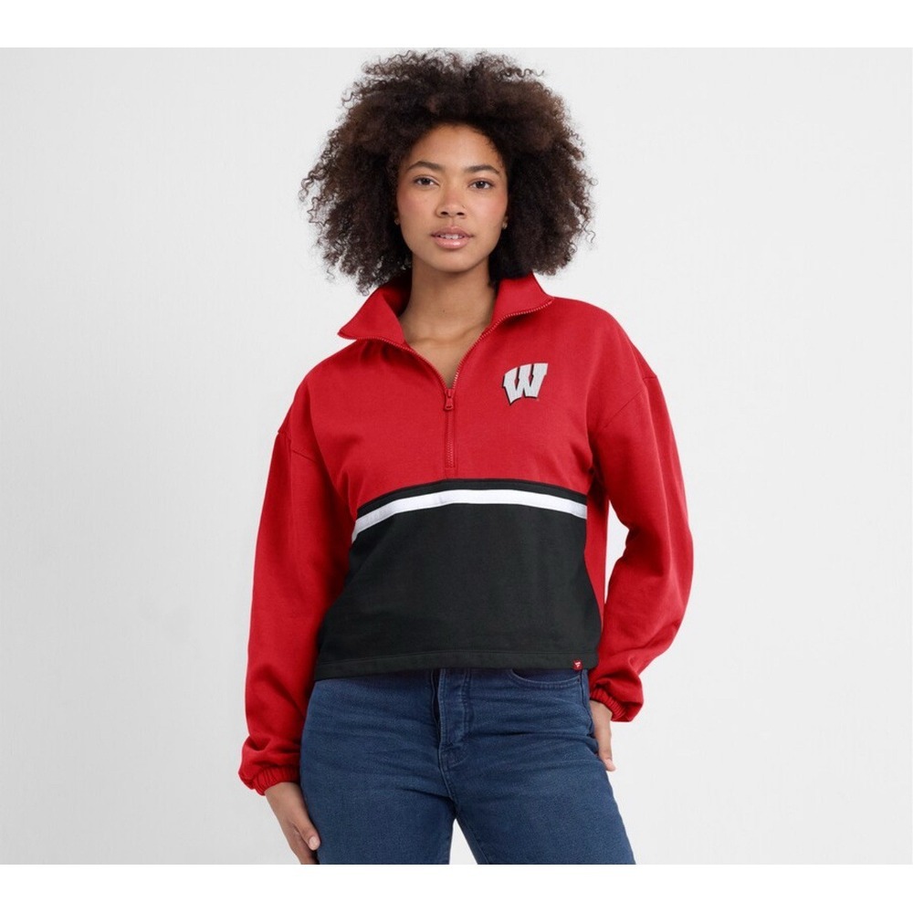 Wisconsin Badgers Fanatics Women's Large Fleece Half-Zip‎ Jacket - Red NWT